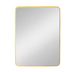32 in. W x 24 in. H Large Rectangular Stainless Steel Framed Wall Bathroom Vanity Mirror with Hardware in Brushed Gold