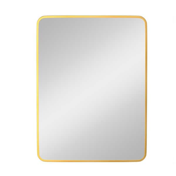 Boyel Living 32 in. W x 24 in. H Large Rectangular Stainless Steel Framed Wall Bathroom Vanity Mirror with Hardware in Brushed Gold
