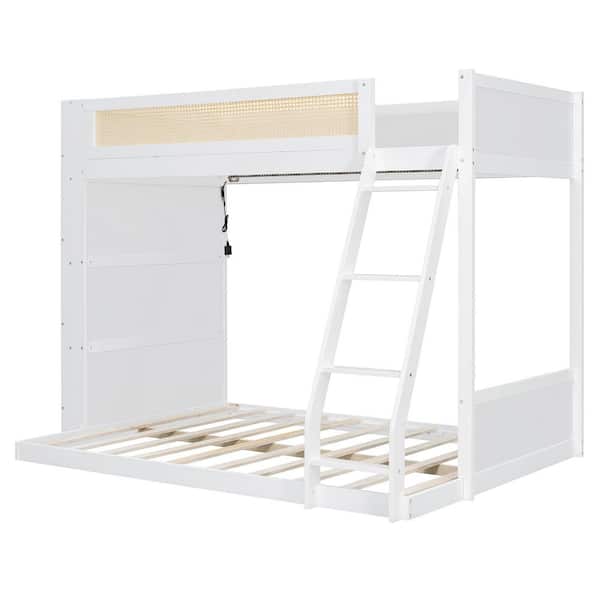 Harper & Bright Designs White Twin over Full Chic Rattan Bunk Bed