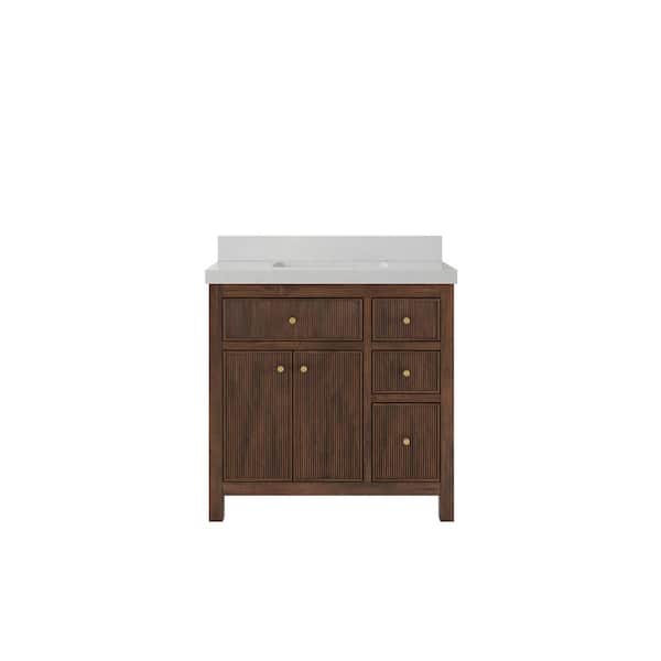 Sonoma Teak 36 in. Single Sink Freestanding Dark Walnut Bath Vanity with Carrara Quartz Top Unassembled