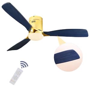 52 in. LED Indoor Gold and Brushed Bule Ceiling Fan with Remote and DC Motor