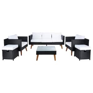 Presla Black 6-Piece Wicker Patio Conversation Set with White Cushions