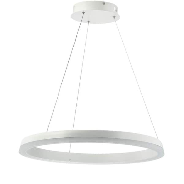 Baxter 23.5 in. 48-Watt Matte White Integrated LED Metal Hoop Pendant