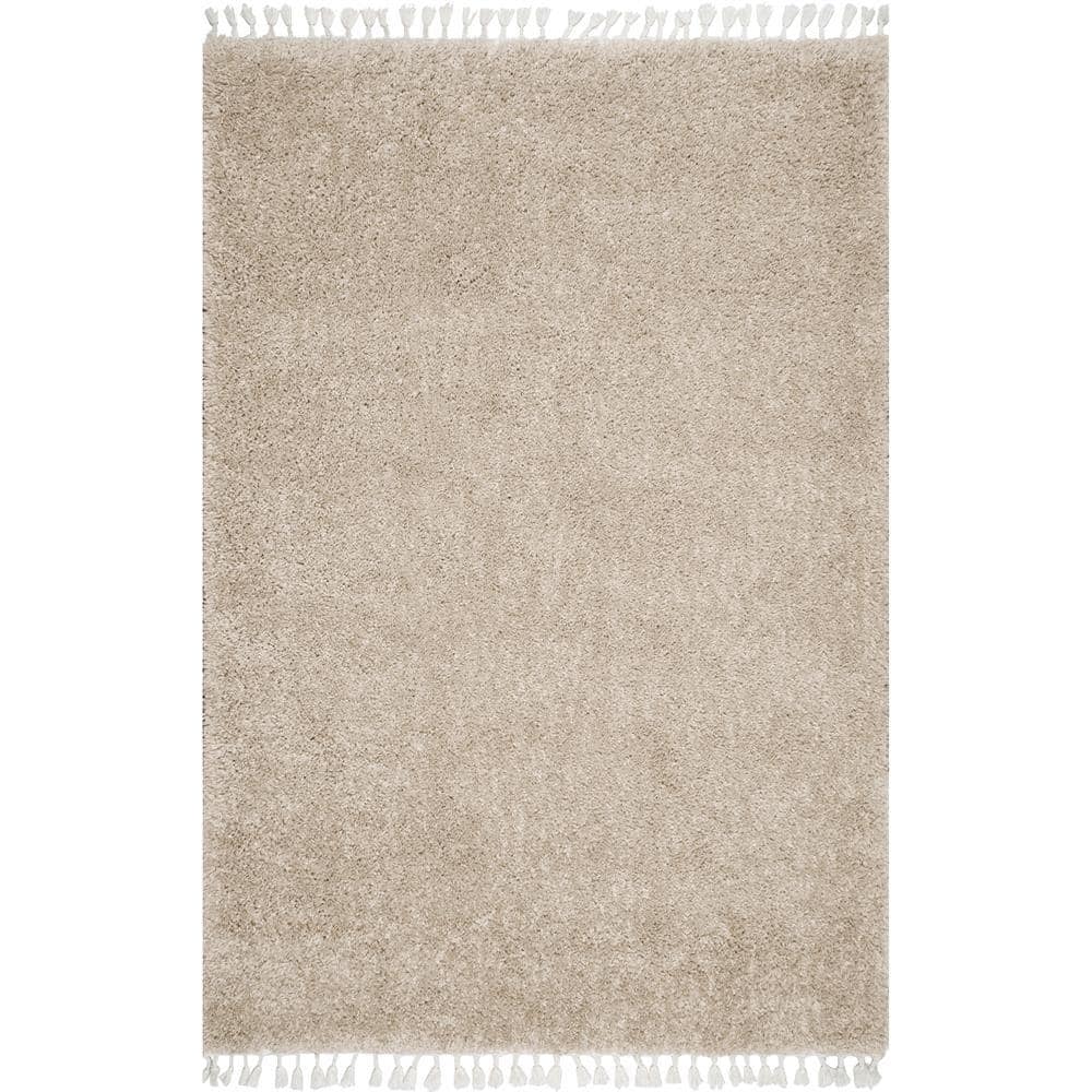 Beige Braided Rectangular Shag Area Rug 4' x 6'