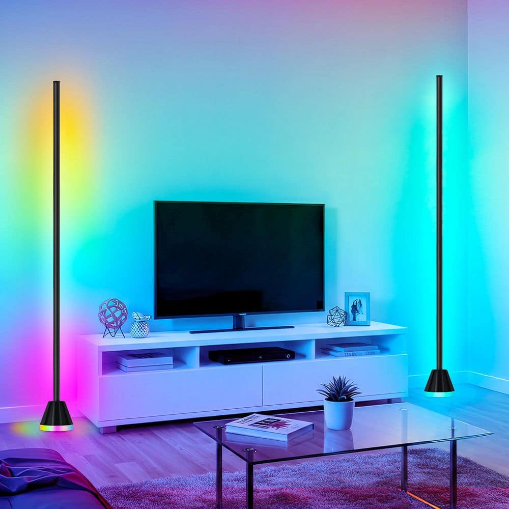 57-inch Modern Black Smart Floor Lamp Dimmable with Base Lighting Remote Bluetooth Control price history on PriceWatchPro