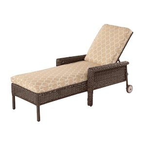 Laguna Point Brown Wicker Outdoor Patio Chaise Lounge with CushionGuard Toffee Trellis Tan Cushions