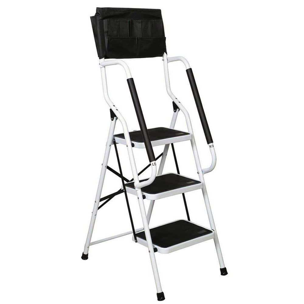 3-Step 4.4 ft. Steel Step Ladder (7 ft. Reach) with Safety Handrails and Removable Tool Bag, 500 lbs. Load Capacity price history on PriceWatchPro