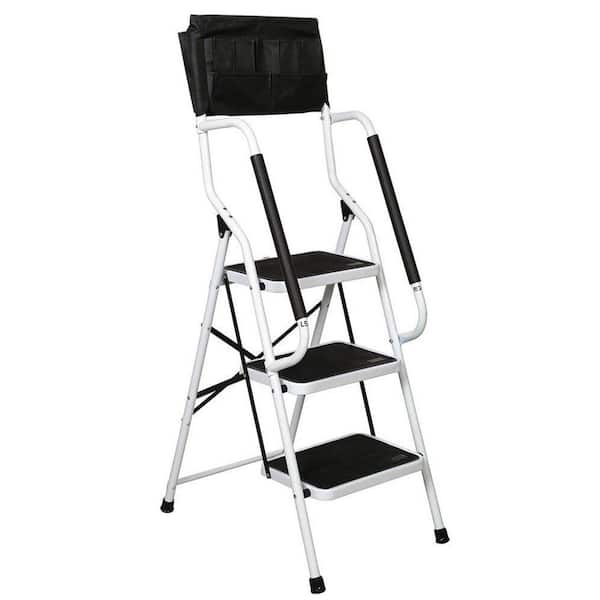 3-Step 4.4 ft. Steel Step Ladder (7 ft. Reach) with Safety Handrails and Removable Tool Bag, 500 lbs. Load Capacity
