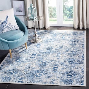 Brentwood Cream/Blue 7 ft. x 7 ft. Square Floral Distressed Border Area Rug