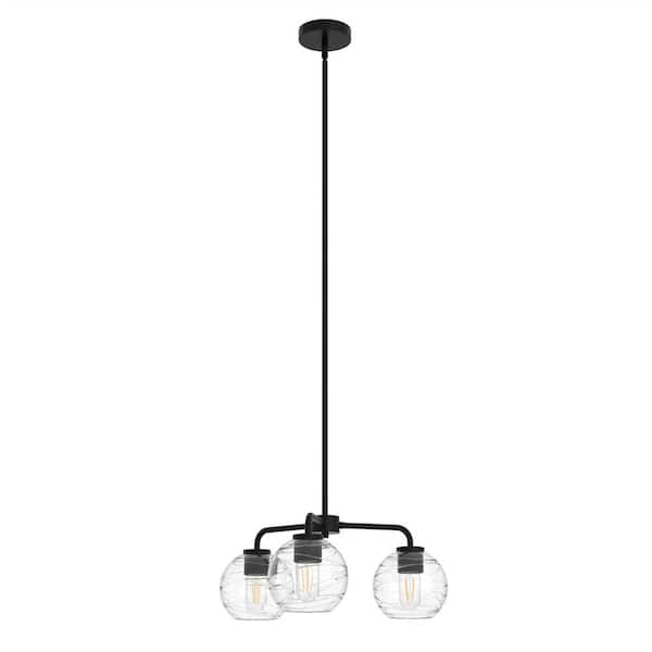YANSUN 3-Light Black Finish with Glass Empire Chandelier