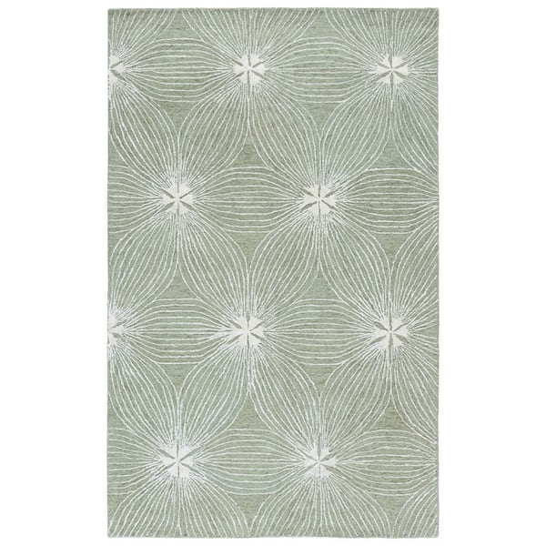 Glamour 4 ft. x 6 ft. Sage/Ivory Geometric Floral Burst Area Rug