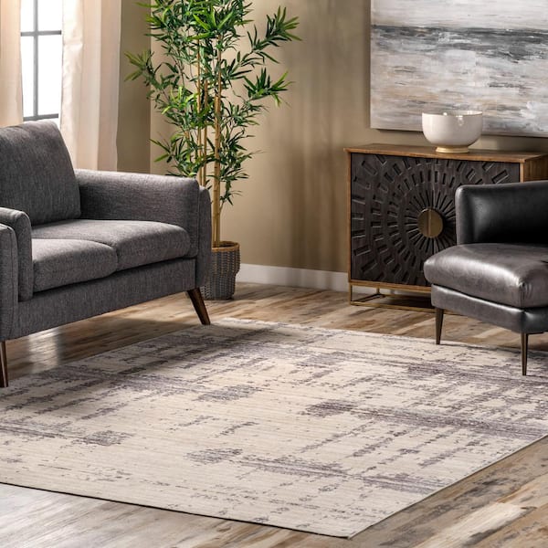 Ariana Machine Washable Light Gray 5 ft. x 8 ft. Abstract Indoor Area Rug