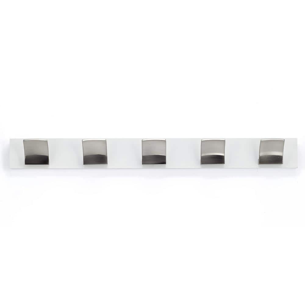 24" White and Brushed Nickel Modern Wall Mounted Hook Rack