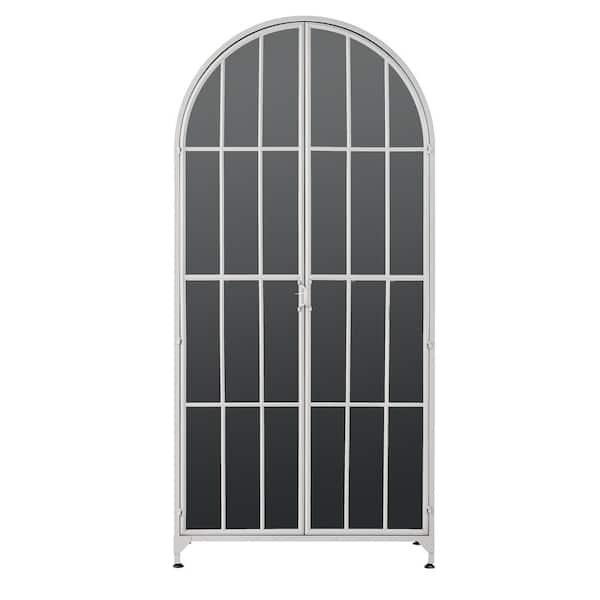 Parisian Gray 76.8 in. Metal Arched Accent Cabinet with 4 Shelves and 2 Glass Doors
