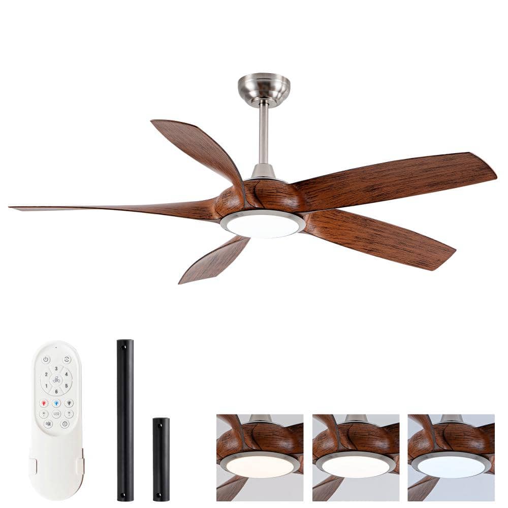 56 in. Indoor DC Motor Ceiling Fan Solid Wood with Remote Control, 3 Color LED Light Source 6 Speed,  Nickel and Wood price history on PriceWatchPro