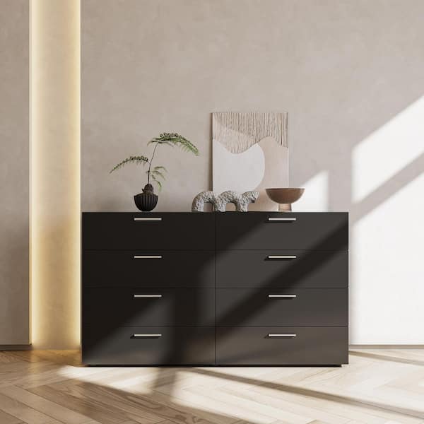 Black 8-Drawer 55. 12 in. Wide Chest of Drawers