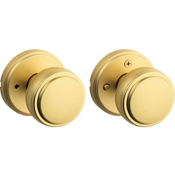 Sora Satin Brass Round Bed/Bath Door Knob with Microban Antimicrobial Technology
