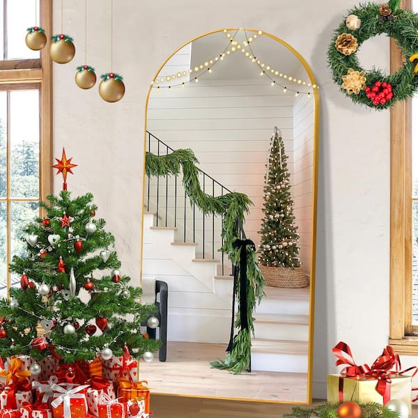 Seafuloy 32 in. W x 71 in. H Oversized Classic Modern Arch-Top Full Length  Gold Standing Mirror HZ-J-M007 - The Home Depot