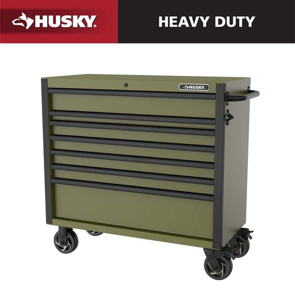 Husky Heavy-Duty 42 in. W 7-Drawer Matte Army Green Rolling Tool