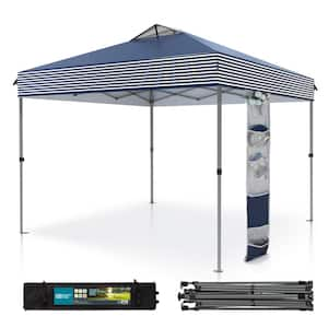 10 ft. x 10 ft. Pop Up Canopy Tent with Carry Bag Sandbags Vented Top in Navy Stripes