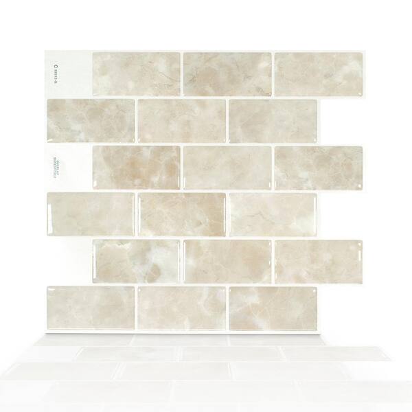 Smart Tiles Subway Sora 10 95 In W X 9 70 In H Beige Peel And Stick Self Adhesive Decorative Mosaic Wall Tile Backsplash Sm1160g 04 Qg The Home Depot