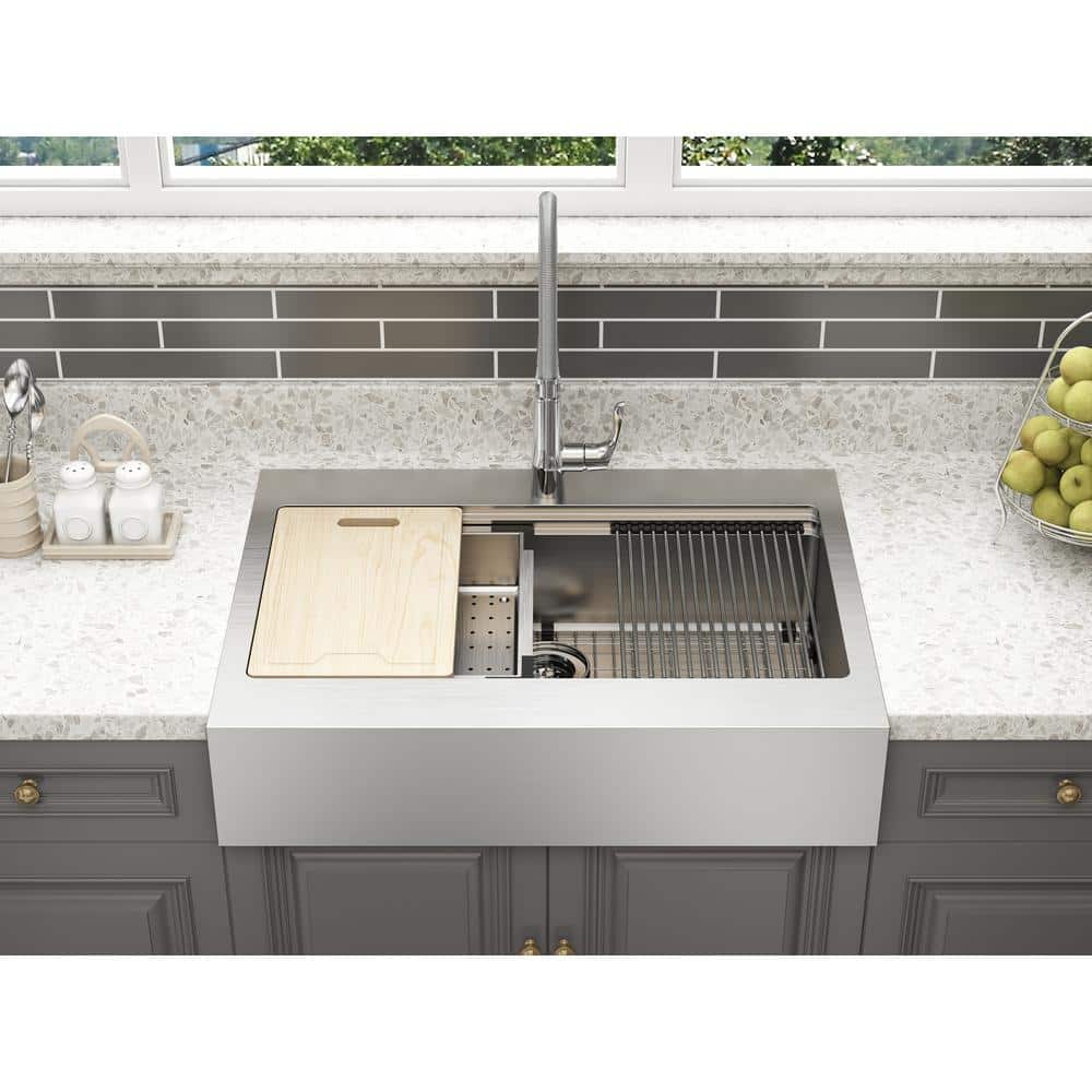Blanchard 33'' Satin Stainless Steel Single Bowl Workstation Sink