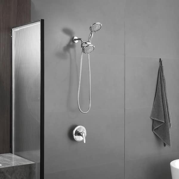 Single-Handle 6-Spray Dual Shower Faucet Set 1.8 GPM with Valve and Filtered Handheld Shower Head in. Polished Chrome