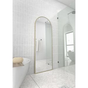 24 in. x 67 in. Arch Leaner Dressing Stainless Steel Framed Wall Mirror in Satin Brass