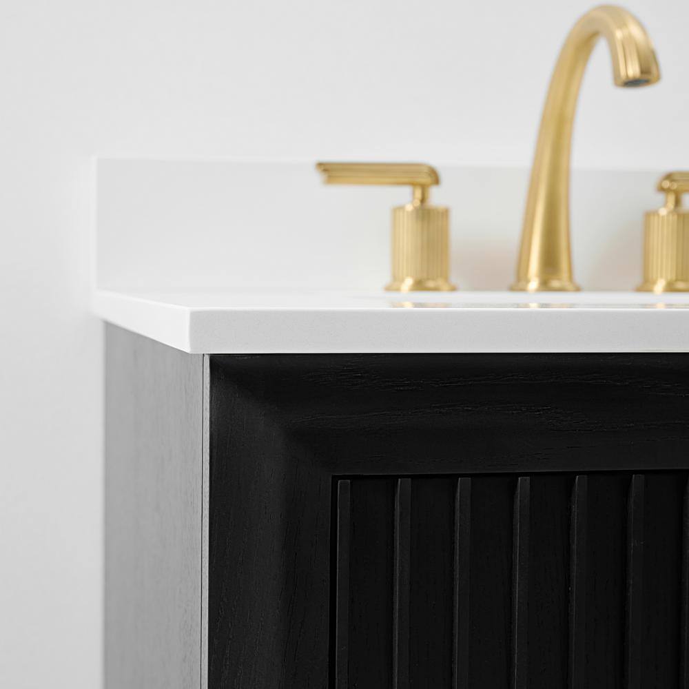 Turlington 60" Black Oak Vanity with White Quartz Top