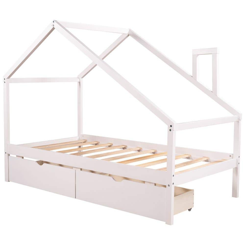 Maincraft White Twin Daybed with 2 Pull-Out Drawers and Roof for Kid ...