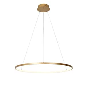 Ring 1-Light Dimmable Integrated LED Gold Chandelier for Dining Room Bedroom, 32 in.