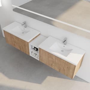 82.9 in. W x 18 in. D x 19.3 in. H Double Sink Floating Bath Vanity in Imitative Oak with White Resin Top and Cabinet