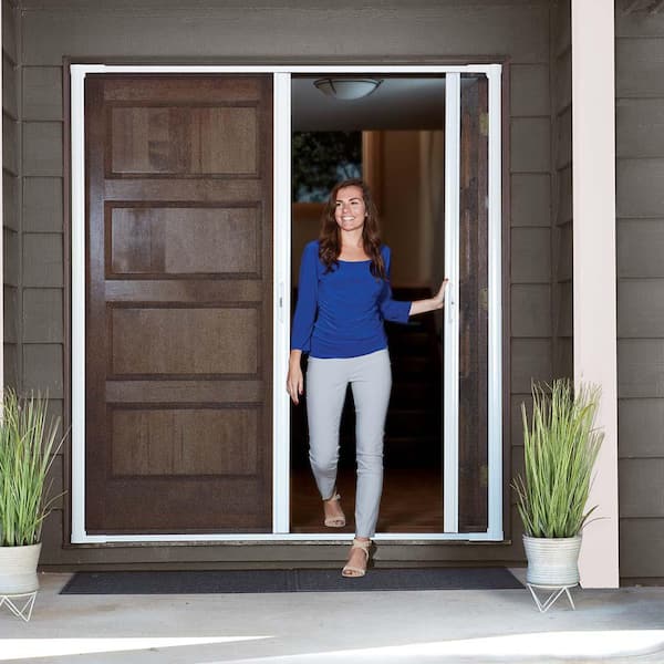 72 in. x 80 in. LuminAire Sandtone for Double Entry Door 68 in.-72 in. Universal Handed Aluminum Retractable Screen Door