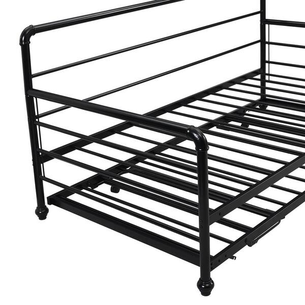 Gosalmon Black Twin Daybed With, Twin Size Black Metal Roll Out Trundle Bed Frame For Daybed