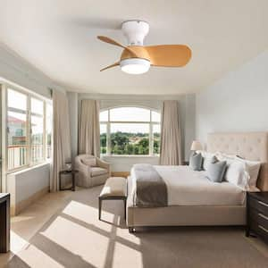 23 in. W Indoor White Small LED Ceiling Fan with 3 Color Dimmable and Remote Control, 3 Wood Grain ABS Blades