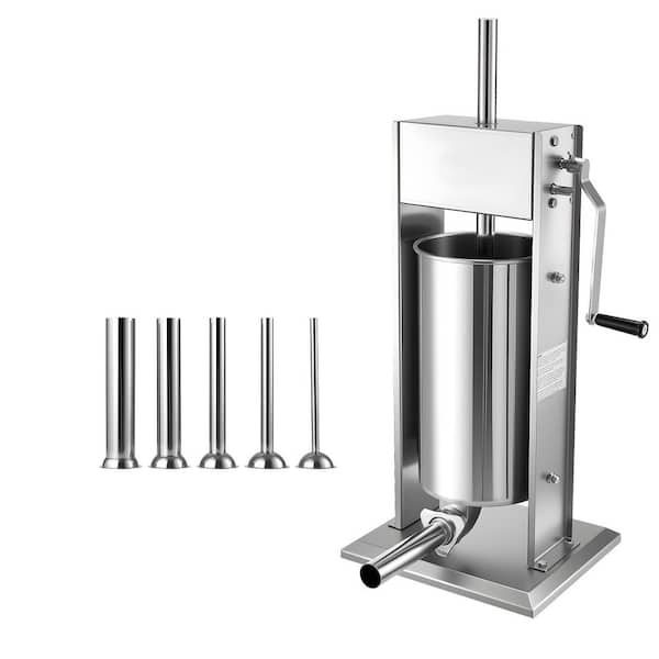 Manual Sausage Stuffer, 33 lbs. / 15 L Vertical Meat Stuffer, Dual-Speed Stainless Steel Filler with 5 Filling Tubes