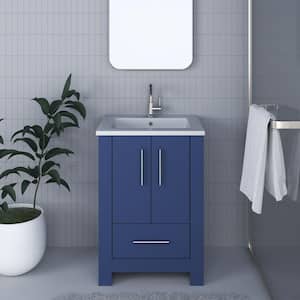 Boston 24 in. W x 20 in. D x 35 in. H Bathroom Vanity Side Cabinet in Navy with White Acrylic Top