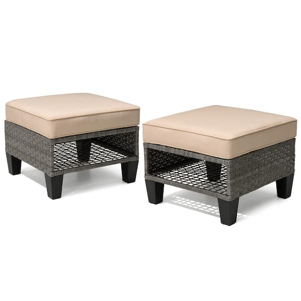 Pellebant All-Weather Multi-purpose Wicker Outdoor Patio Ottoman with ...