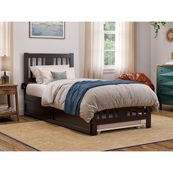 AFI Tahoe Espresso Twin Extra Long Solid Wood Platform Bed with Footboard and Twin Extra Long Trundle