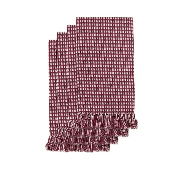 Lintex Homespun Fringed 18 in. x 18 in. Wine 100% Cotton Napkins (4-Pack)