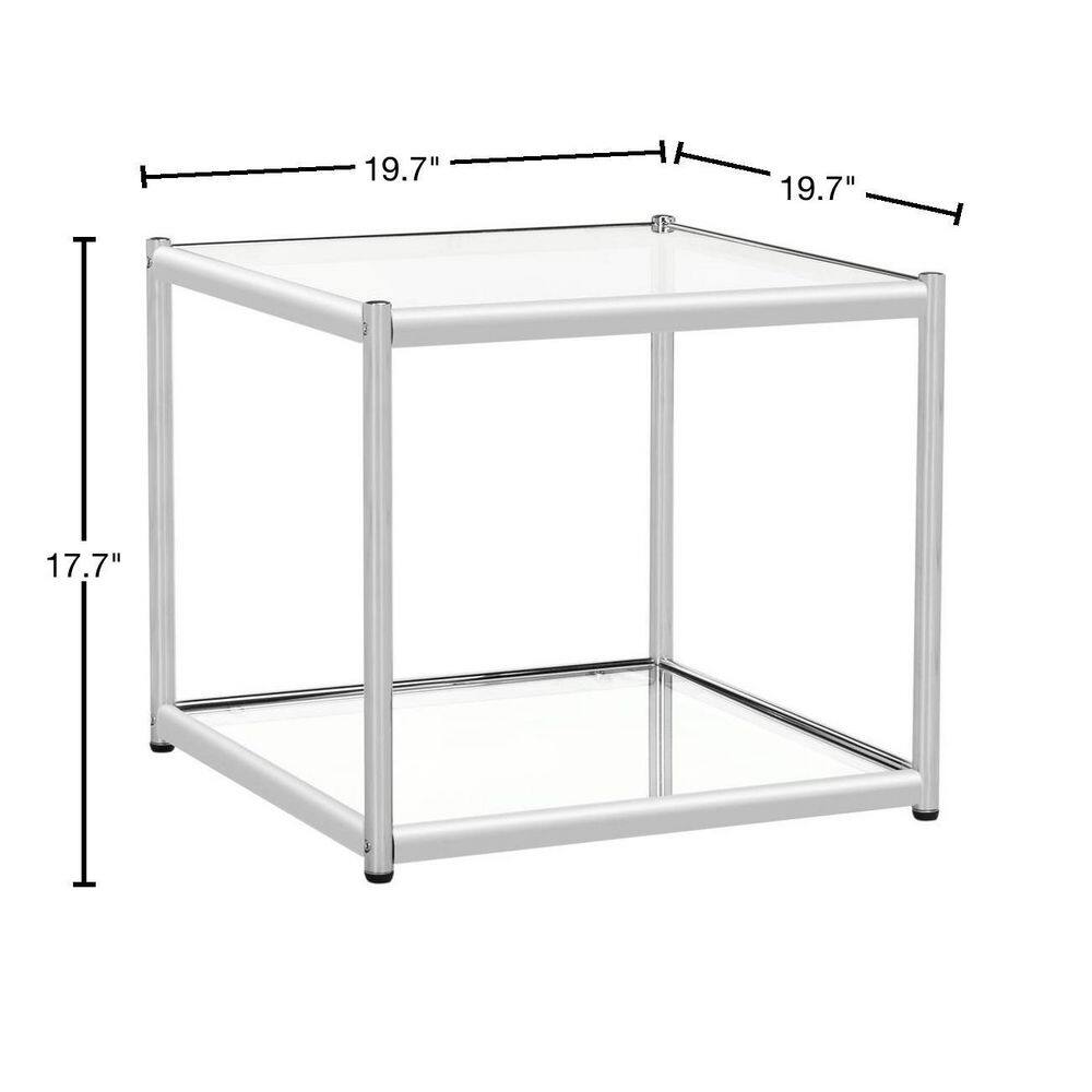 20" Square Chrome & Glass Transitional End Table
