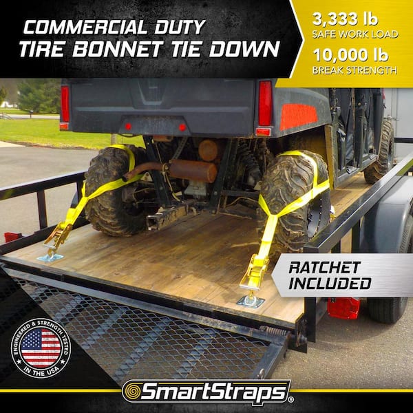 Tire Bonnet Ratchet Tie Down Strap with 3,333 lb. Safe Work Load - 4 pack