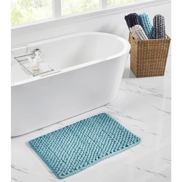 Better Trends Alma Collection 20 in. x 32 in. Blue 25% Cotton and 75% Polyester Rectangle Bath Rug