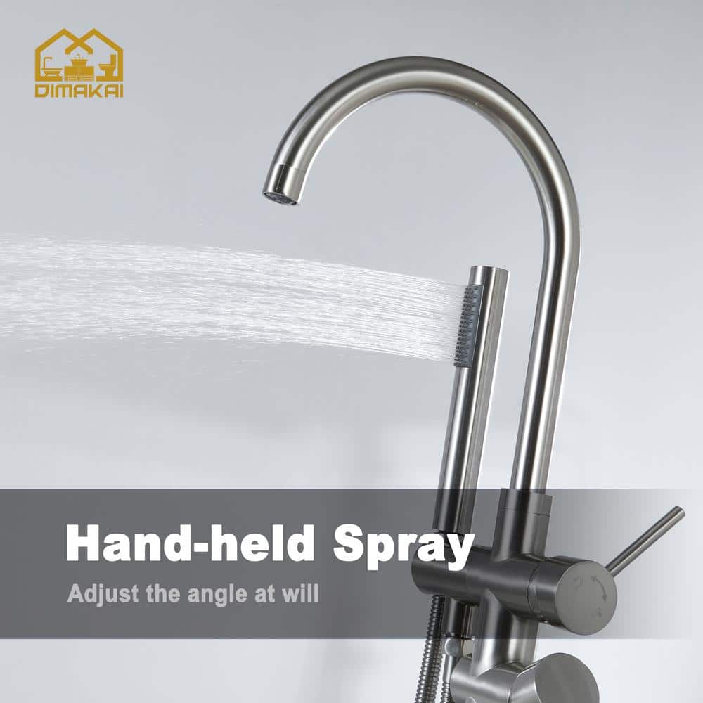 Brushed Nickel Freestanding Tub Filler with Hand Shower