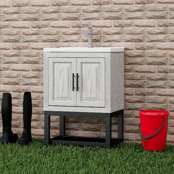 24 in. White Bath Vanity with Sink, Wood Storage Cabinet with White Ceramic Top Basin and Faucet Combo Set