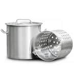 53 qt. Stainless Steel Stock Pot with Strainer Basket and Lid