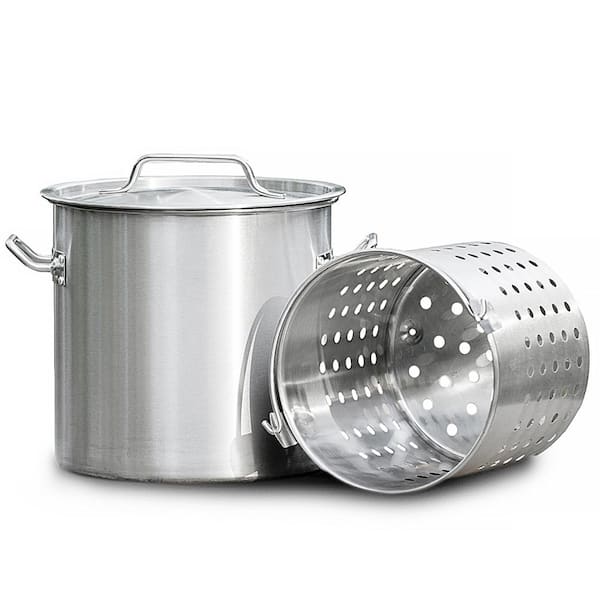 Aluminum Stock Pot 60 Qt Lid Strainer Basket Round Cookware Outdoor Cooking 