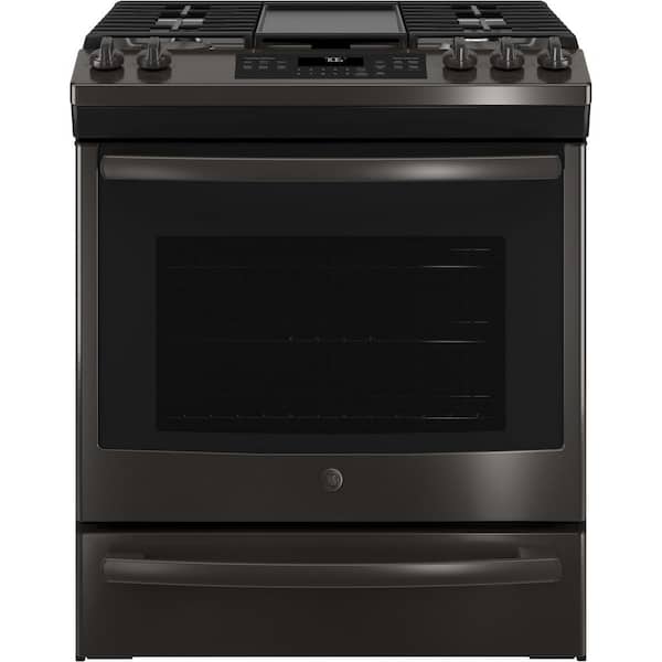GE 5.6 cu. ft. Slide-In Gas Range with Self-Cleaning Convection Oven in Black Stainless Steel, Fingerprint Resistant