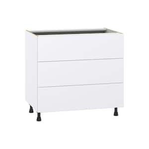 Fairhope Bright White Slab Assembled Base Kitchen Cabinet with 3 Drawers (36 in. W x 34.5 in. H x 24 in. D)