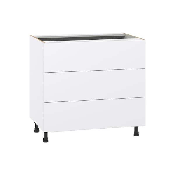 Timberline 36 in. W x 24 in. D x 34.5 in. H Assembled Slab Drawer Base Kitchen Cabinet in Bright White with 3-Drawers